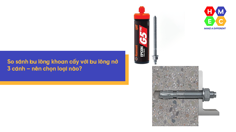 So sánh bu lông khoan cấy với bu lông nở 3 cánh – nên chọn loại nào?